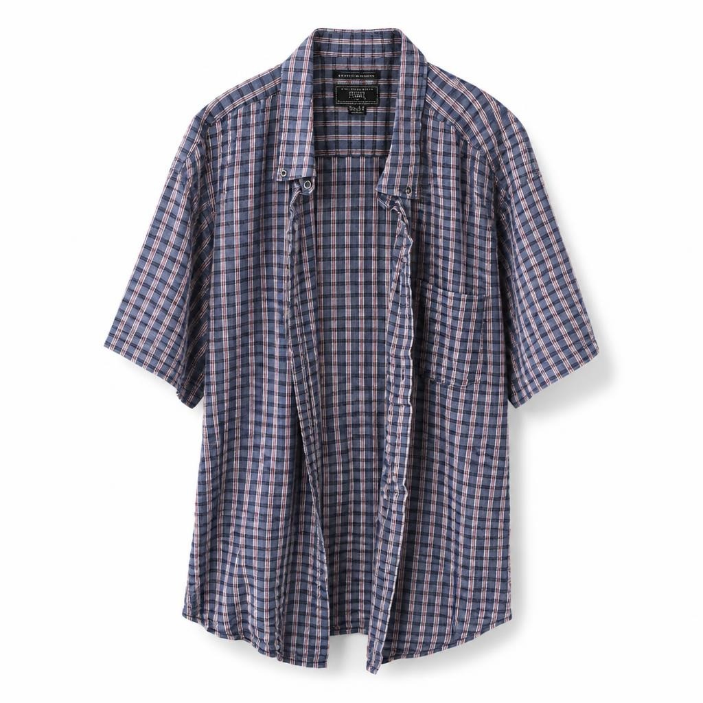 Blue Pink Plaid Short-sleeve Men's Shirt - pre-loved at Why Go Less, Lebanon