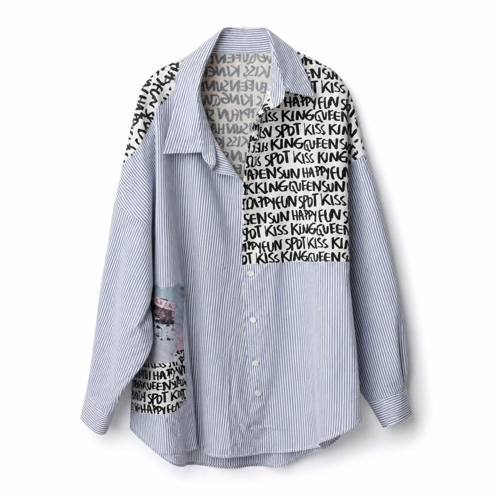 Blue Stripe Graphic Word-print Oversized Shirt - pre-loved at Why Go Less, Lebanon