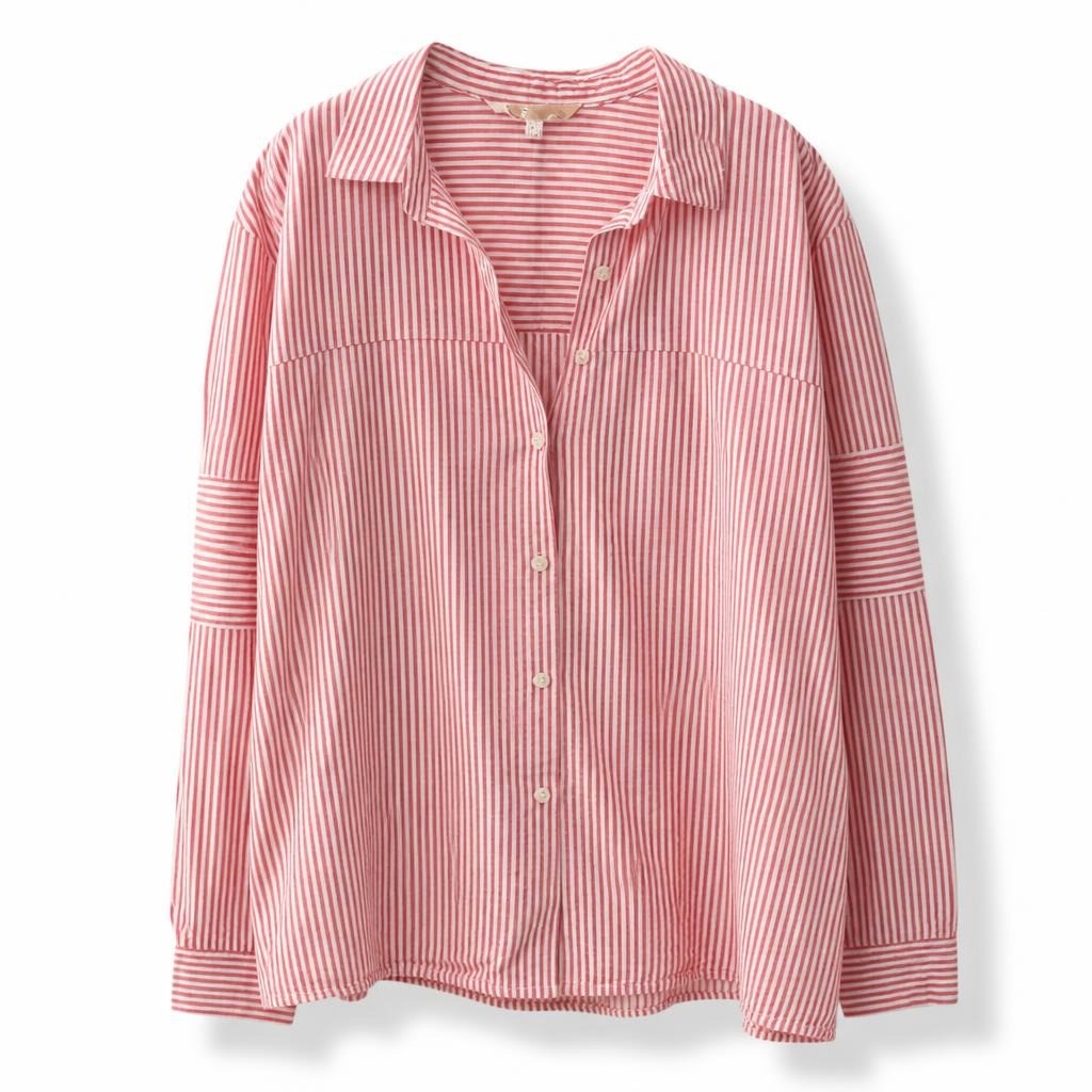 Red White Striped Long-sleeve Button Shirt, NWT - pre-loved at Why Go Less, Lebanon