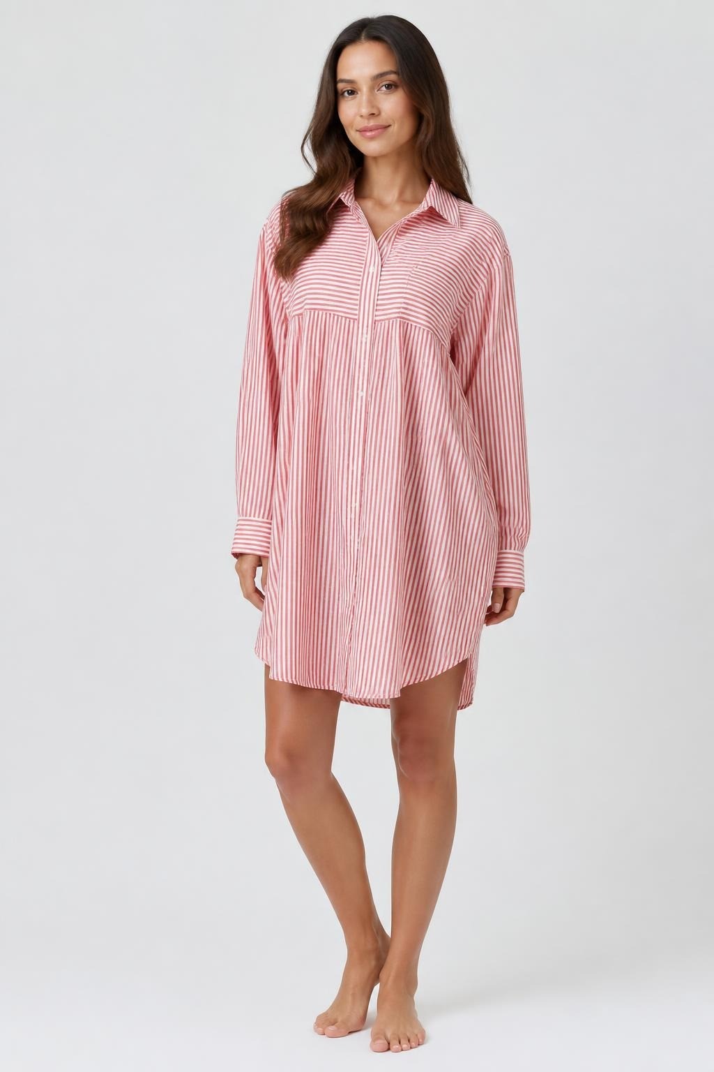 Red White Striped Long-sleeve Button Shirt, NWT - pre-loved at Why Go Less, Lebanon
