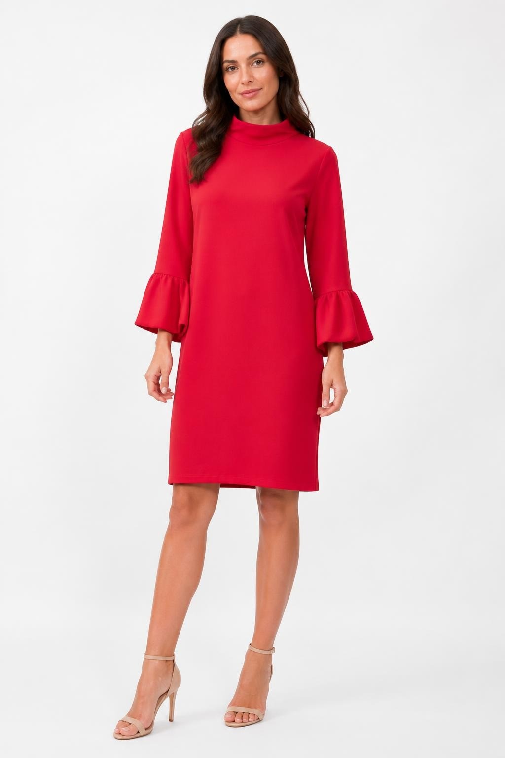Red Ruffled-sleeve Midi Dress - pre-loved at Why Go Less, Lebanon