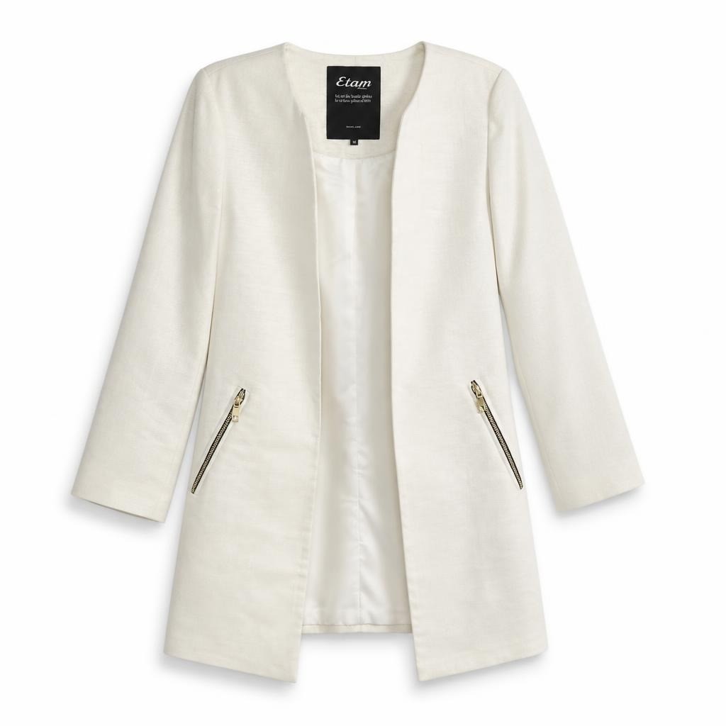Etam White Zip-pocket Collarless Blazer - pre-loved at Why Go Less, Lebanon