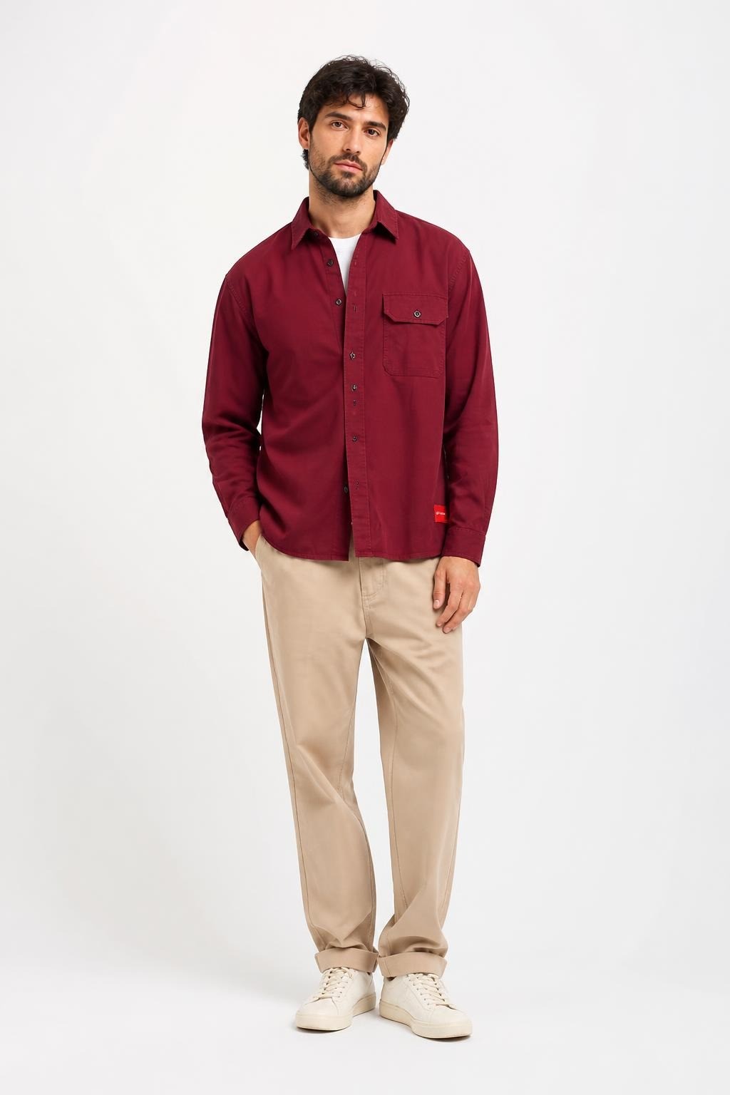 Calvin Klein Jeans Burgundy Overshirt - pre-loved at Why Go Less, Lebanon