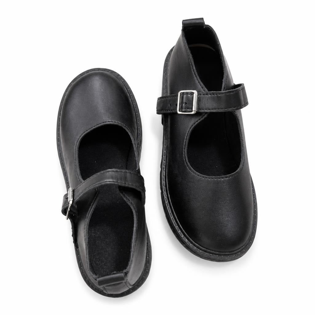 Black Mary Jane Flat Shoes, Buckle Strap - pre-loved at Why Go Less, Lebanon