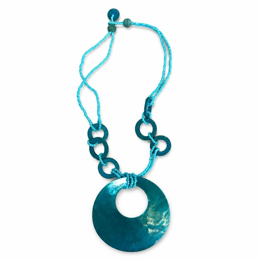 Teal Turquoise Beaded Necklace with Shell Pendant - pre-loved at Why Go Less, Lebanon