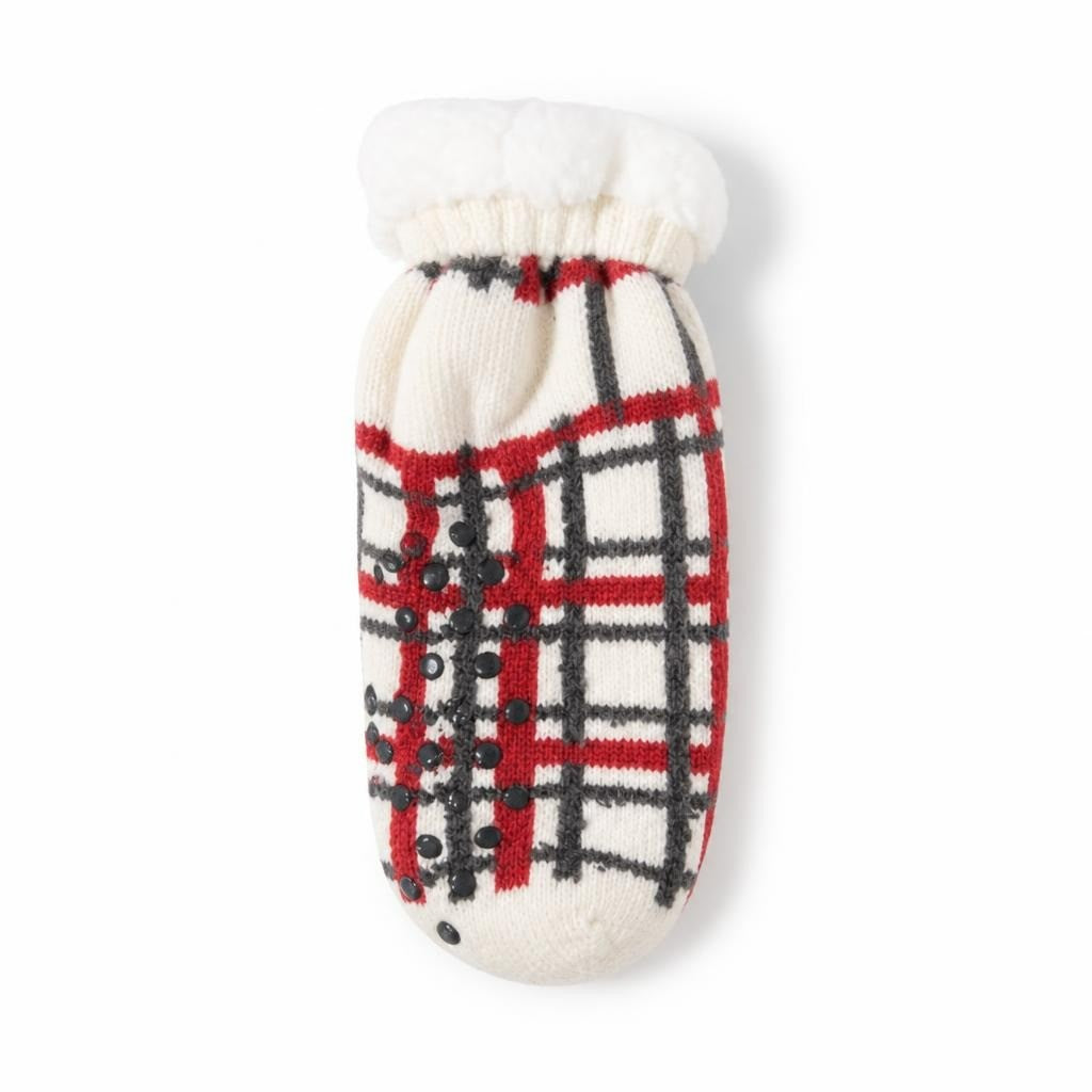 Capelli Slipper Socks Plaid Red White One Size - pre-loved at Why Go Less, Lebanon