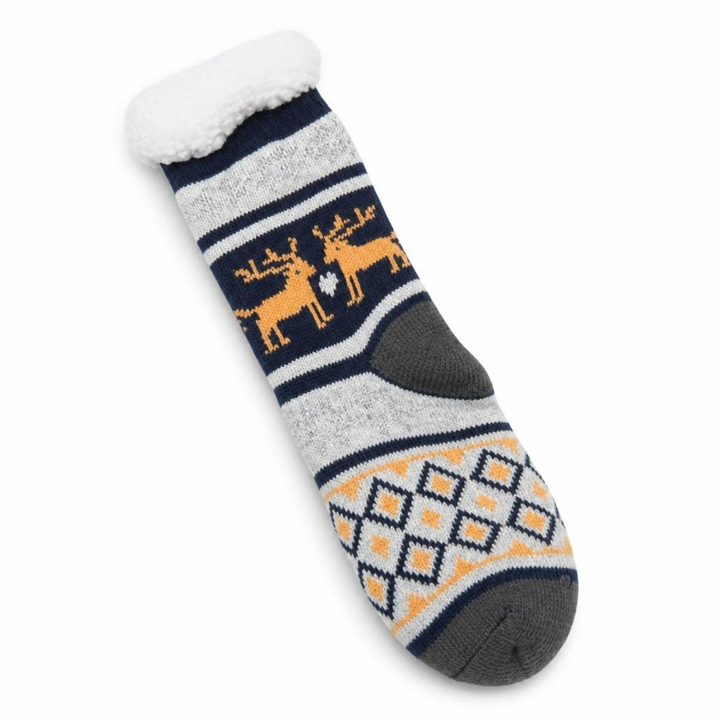 Nordic Reindeer Crew Socks Gray Navy Orange - pre-loved at Why Go Less, Lebanon