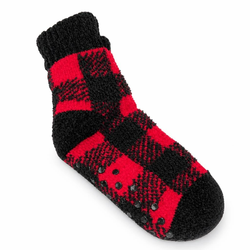 Buffalo Plaid Slipper Socks Red Black Anti-slip - pre-loved at Why Go Less, Lebanon