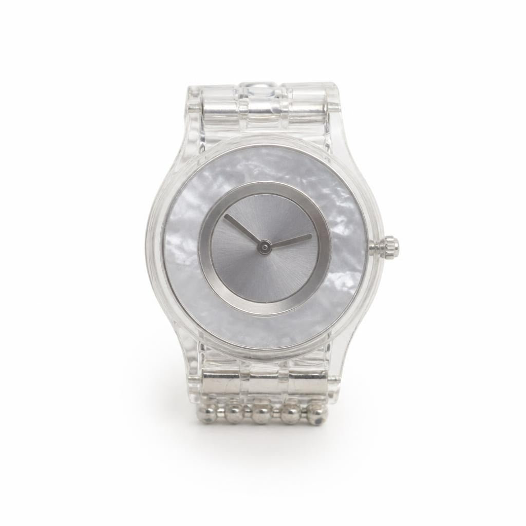 Swatch Skin Silver Transparent Dial Bracelet Watch - pre-loved at Why Go Less, Lebanon