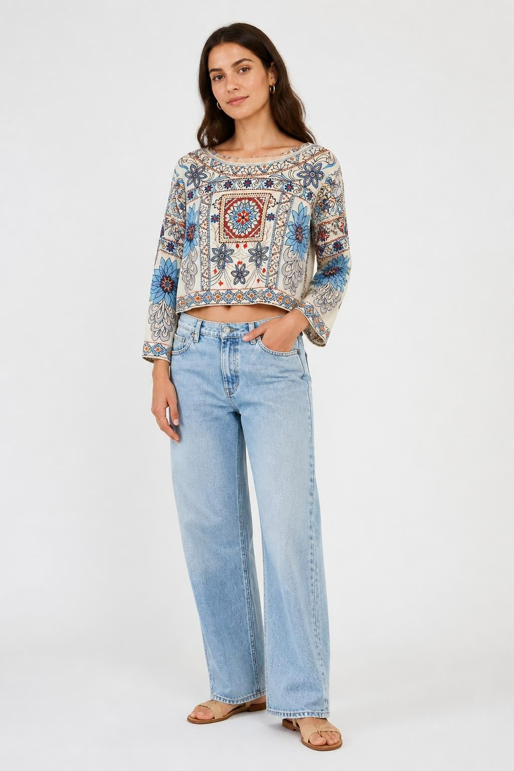 Zara Boho Floral Print Long Sleeve Top - pre-loved at Why Go Less, Lebanon