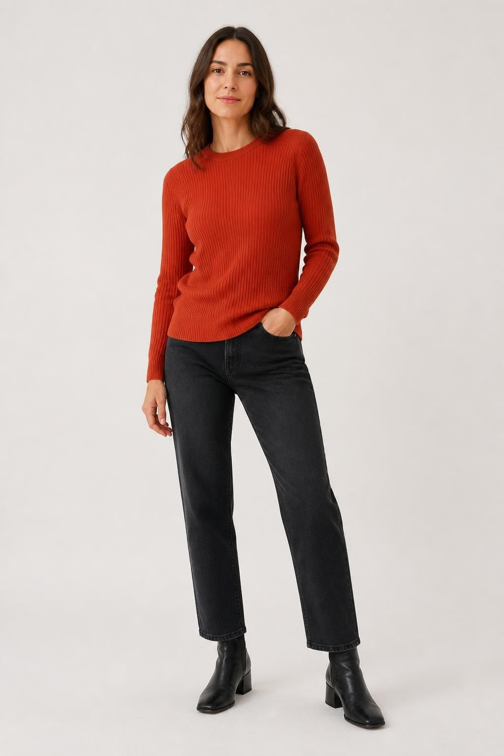MNG Mango Rust Red Ribbed Knit Sweater - pre-loved at Why Go Less, Lebanon