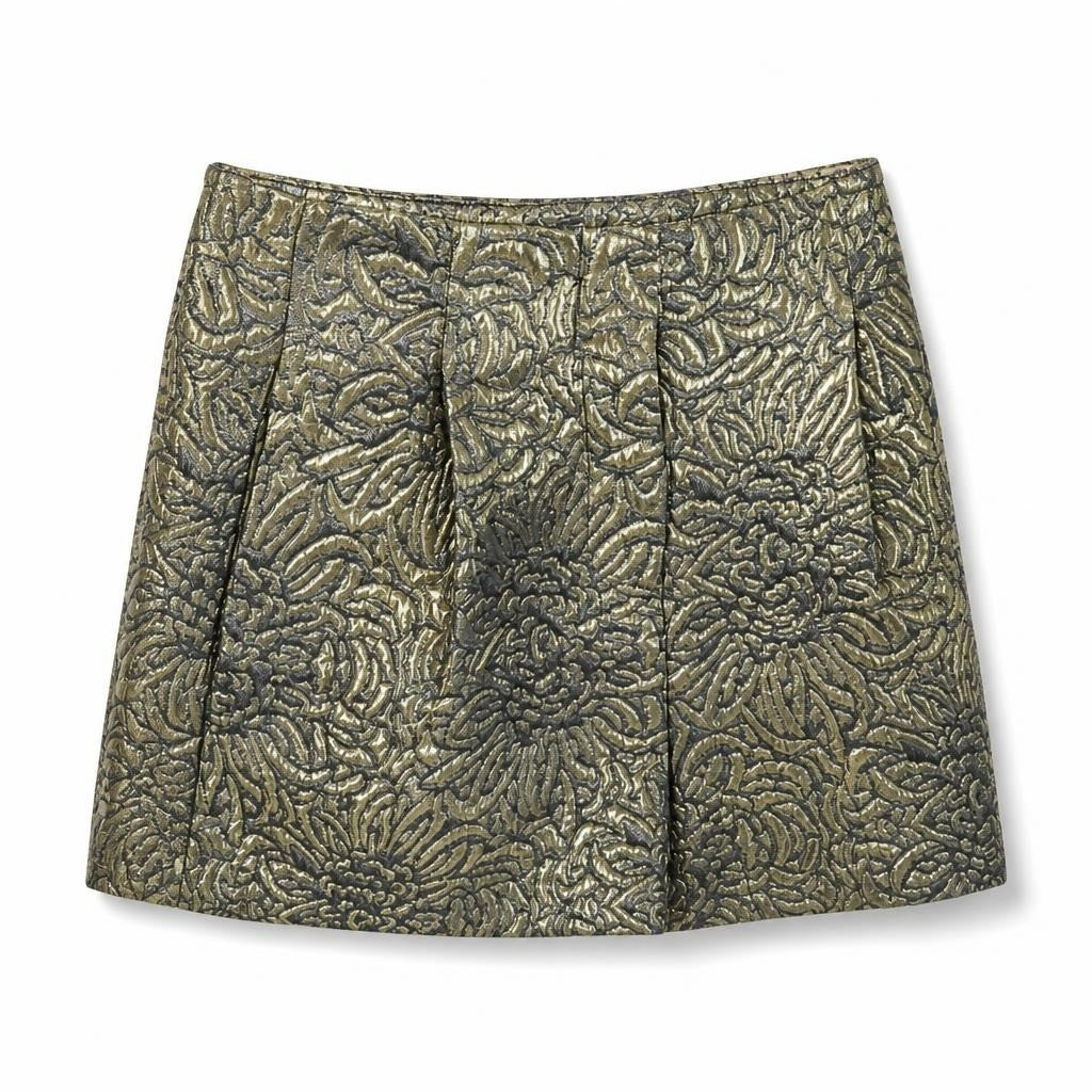Black Gold Floral Brocade Mini Skirt - pre-loved at Why Go Less, Lebanon