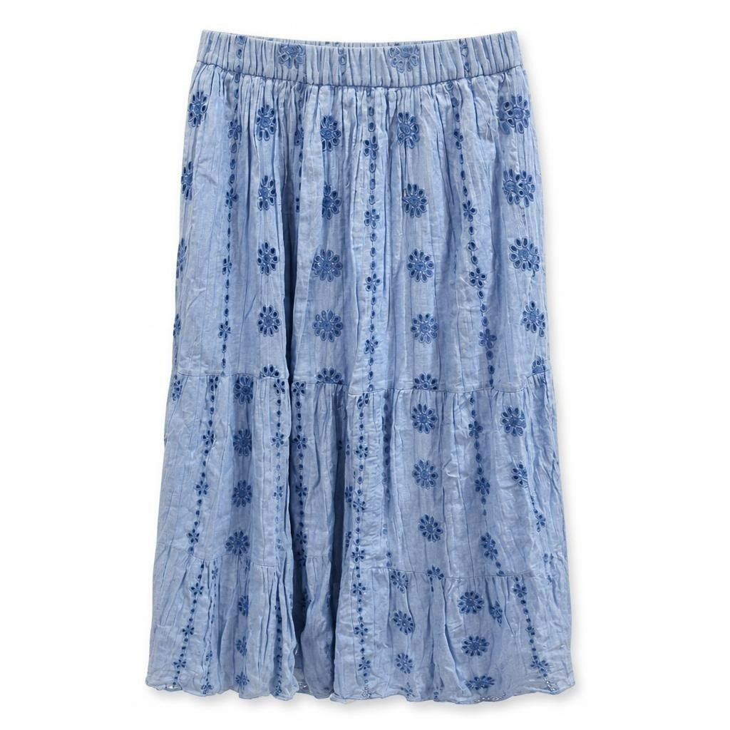 Light Blue Embroidered Boho Maxi Skirt - pre-loved at Why Go Less, Lebanon