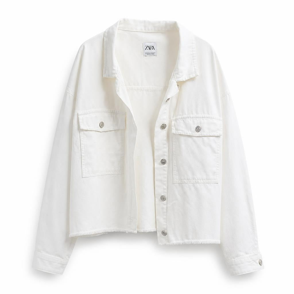 Zara White Denim Oversized Jacket - pre-loved at Why Go Less, Lebanon