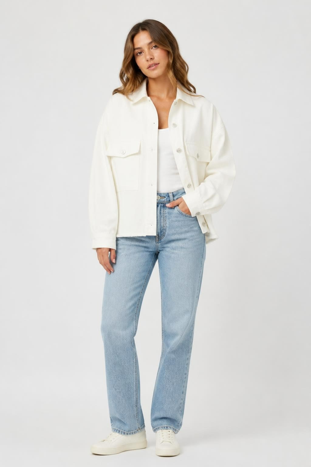 Zara White Denim Oversized Jacket - pre-loved at Why Go Less, Lebanon