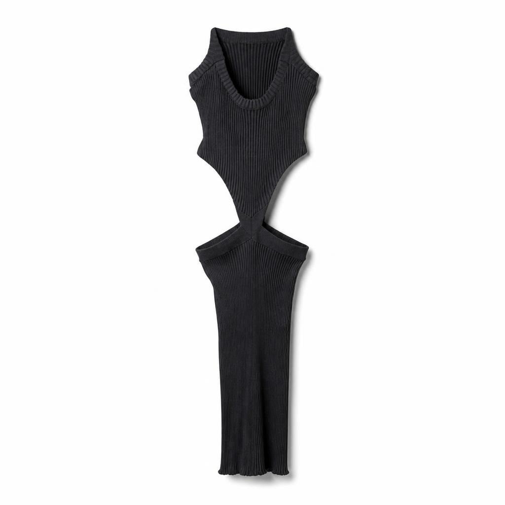 Black Ribbed Knit Cutout Midi Dress - pre-loved at Why Go Less, Lebanon
