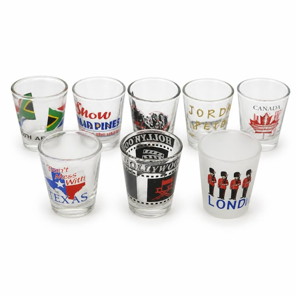 Set of 8 Souvenir Shot Glasses Mixed - pre-loved at Why Go Less, Lebanon