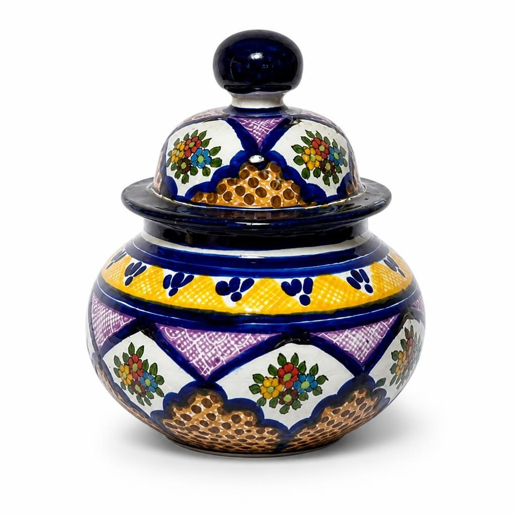 Colorful Hand-painted Ceramic Lidded Jar - pre-loved at Why Go Less, Lebanon