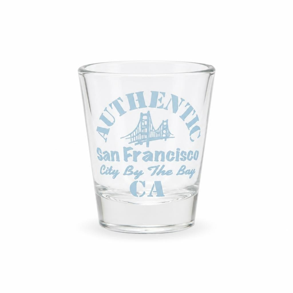 San Francisco Souvenir Shot Glass Blue Etched - pre-loved at Why Go Less, Lebanon
