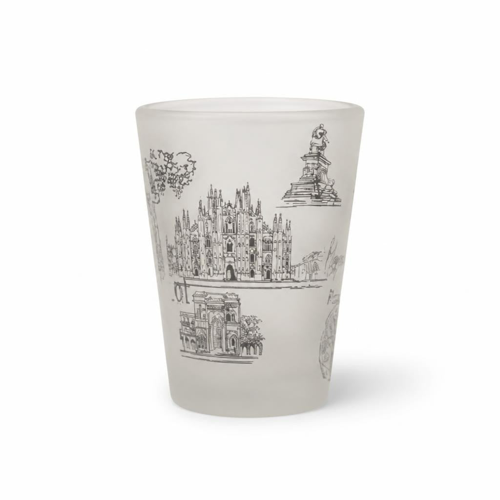 European Landmarks Frosted Souvenir Shot Glass - pre-loved at Why Go Less, Lebanon