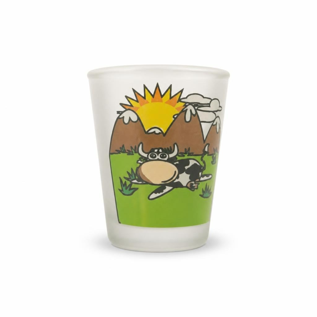 Cute Cow Alpine Scene Small Ceramic Cup - pre-loved at Why Go Less, Lebanon