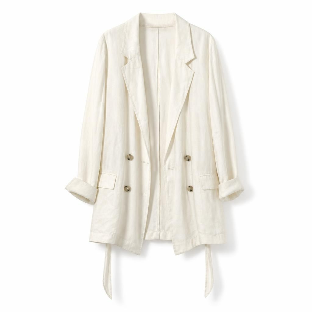 Massimo Dutti White Linen Double-breasted Blazer - pre-loved at Why Go Less, Lebanon