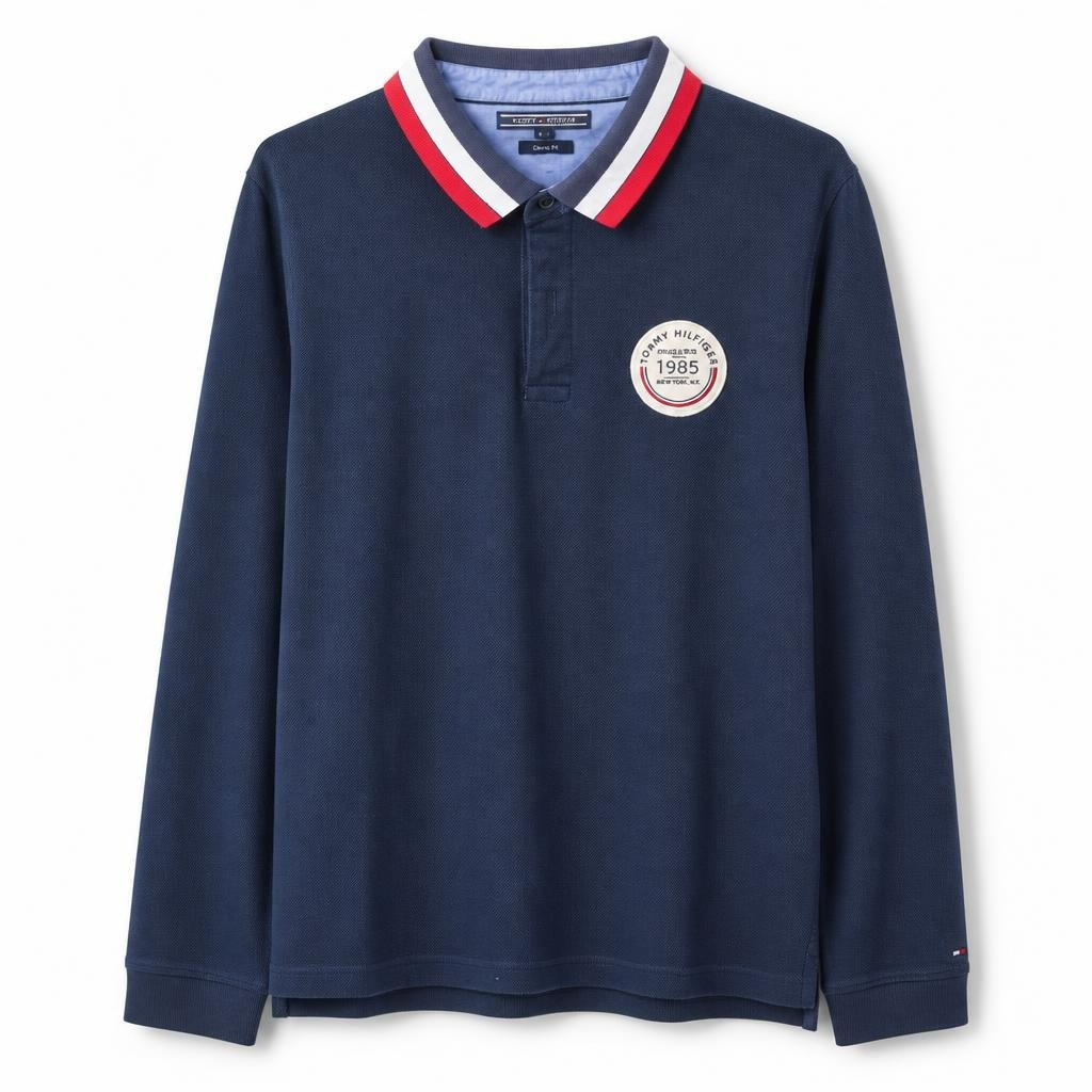 Tommy Hilfiger Navy Long-sleeve Polo Shirt - pre-loved at Why Go Less, Lebanon