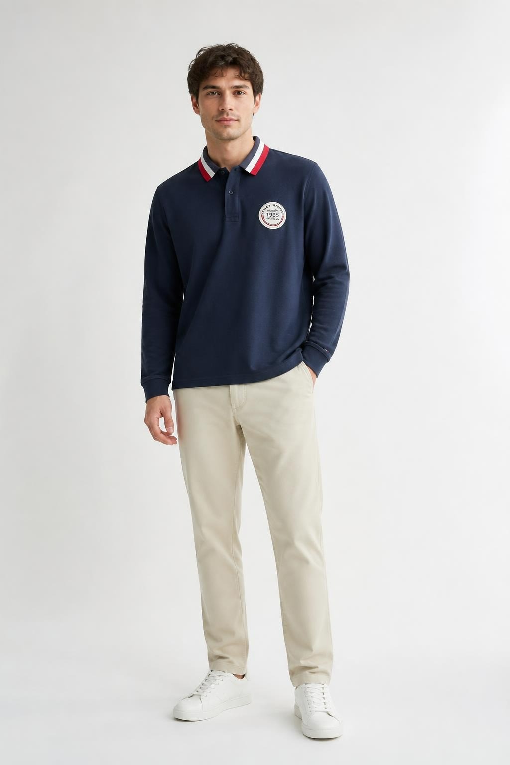 Tommy Hilfiger Navy Long-sleeve Polo Shirt - pre-loved at Why Go Less, Lebanon