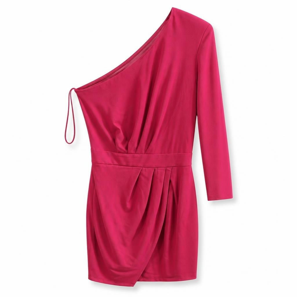 Fuchsia One-shoulder Long-sleeve Made in Italymini Dress - pre-loved at Why Go Less, Lebanon