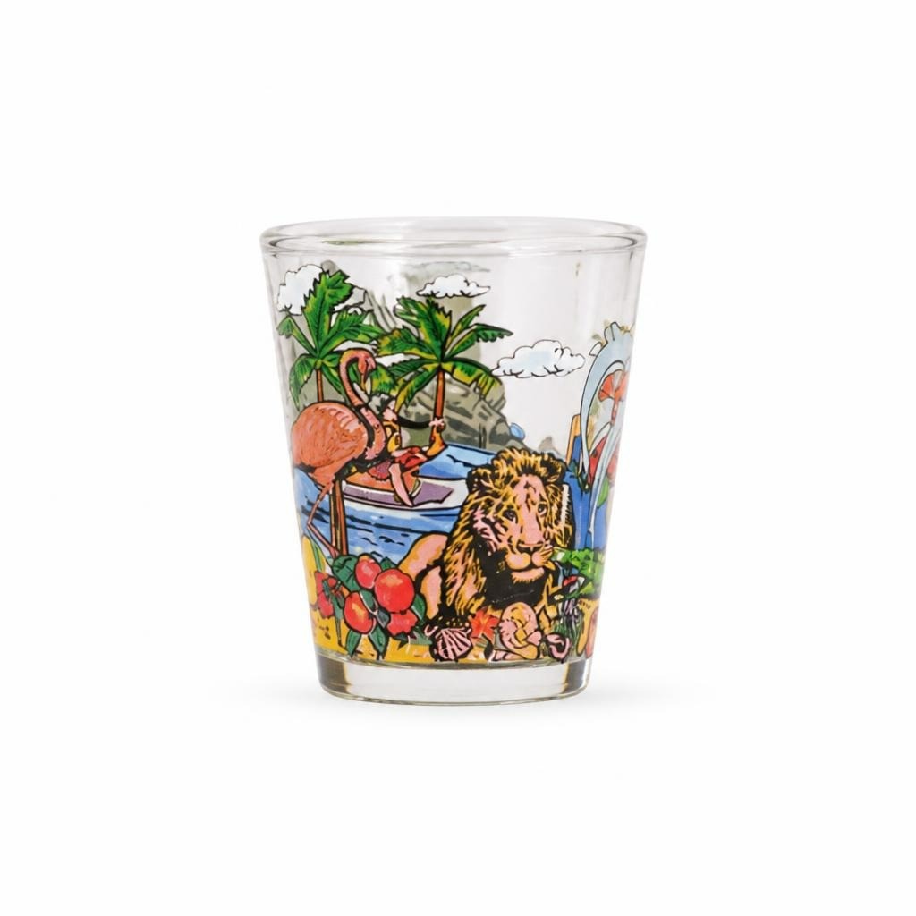 Florida Tropical Flamingo Souvenir Shot Glass Clear - pre-loved at Why Go Less, Lebanon