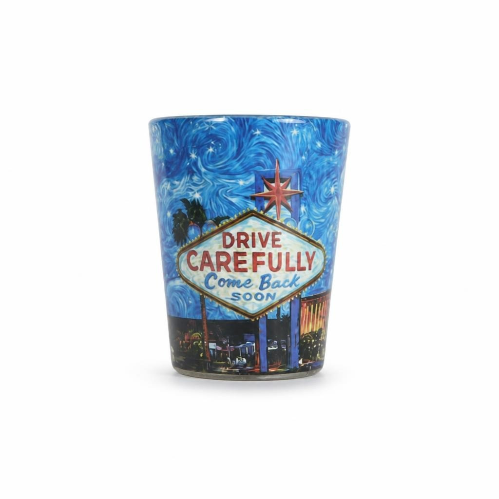 Las Vegas Drive Carefully Shot Glass Blue - pre-loved at Why Go Less, Lebanon