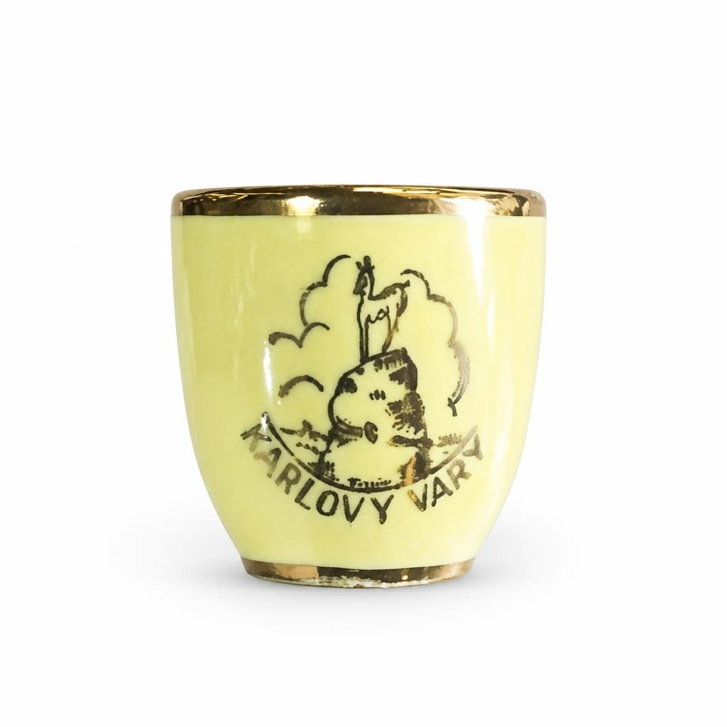 Karlovy Vary Yellow Ceramic Souvenir Shot Cup - pre-loved at Why Go Less, Lebanon