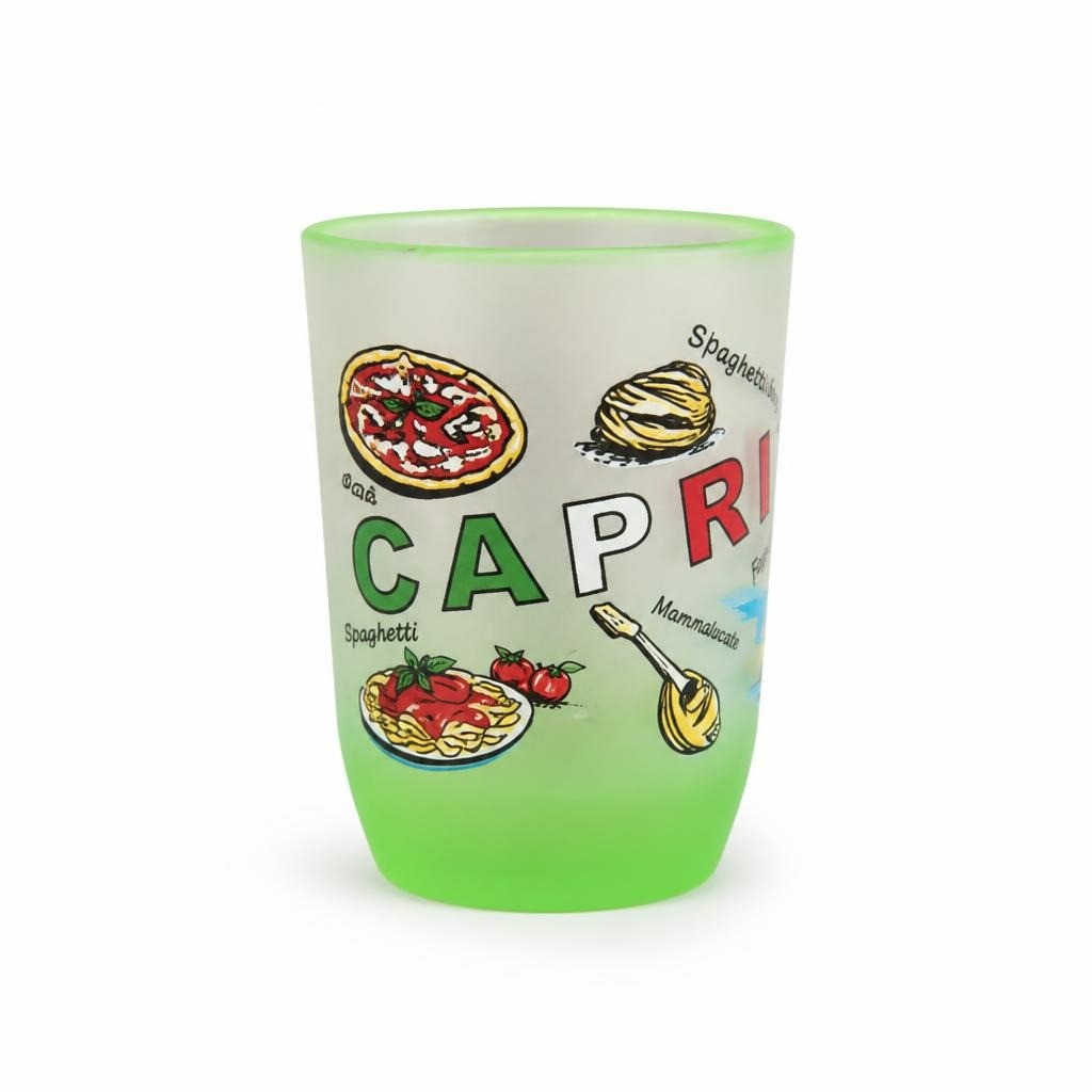 Capri Italy Frosted Souvenir Shot Glass Green - pre-loved at Why Go Less, Lebanon
