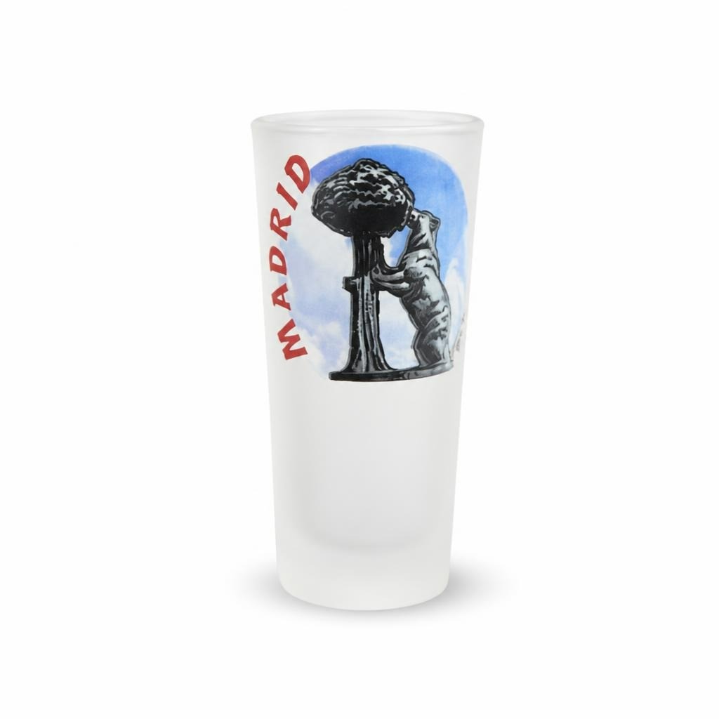 Madrid Souvenir Frosted Tall Shot Glass Bear Tree - pre-loved at Why Go Less, Lebanon