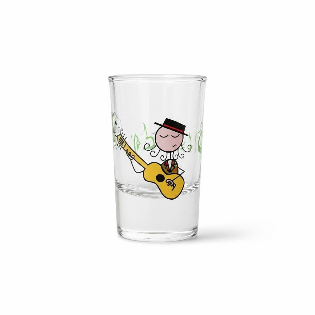Cartoon Guitarist Figure Clear Souvenir Shot Glass - pre-loved at Why Go Less, Lebanon