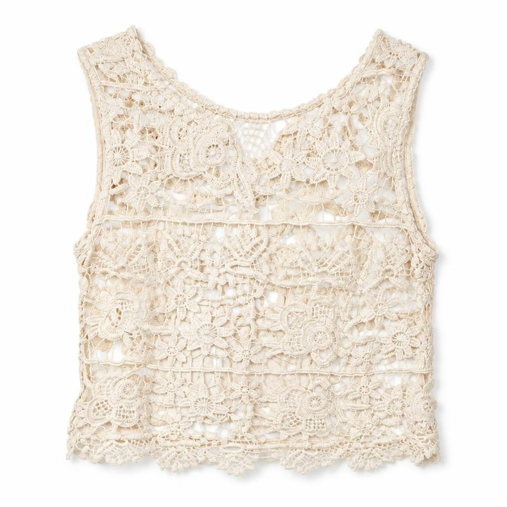 Zara Cream Floral Crochet Lace Crop Top - pre-loved at Why Go Less, Lebanon