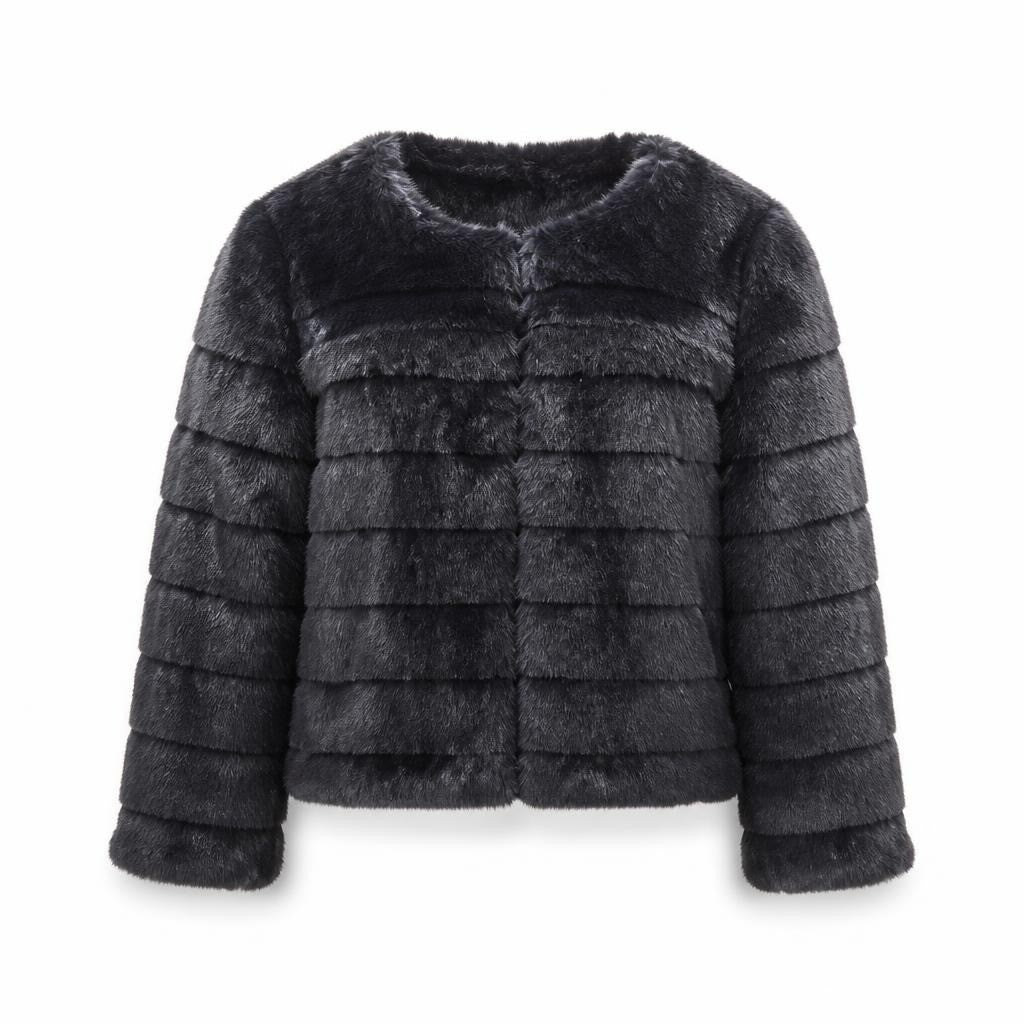 Naf Naf Navy Faux Fur Short Jacket - pre-loved at Why Go Less, Lebanon