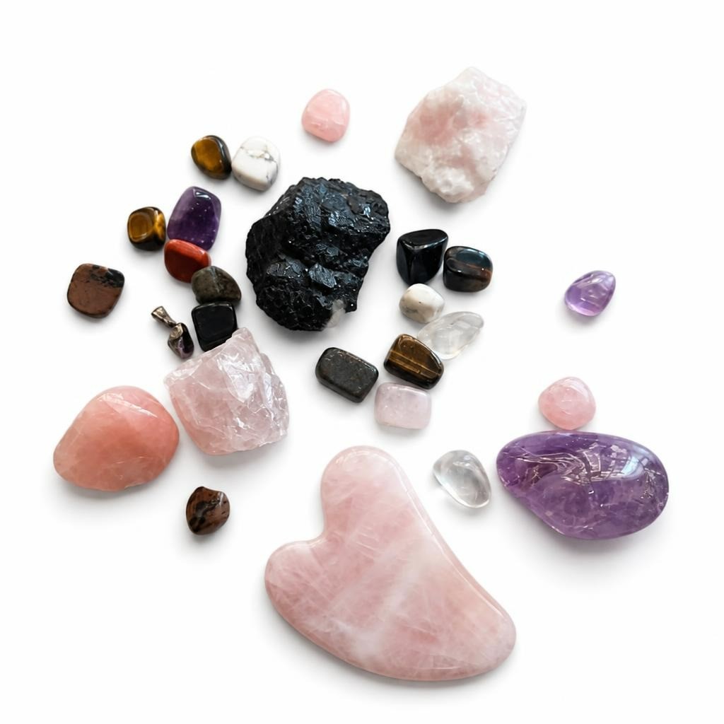 Mixed Healing Crystals & Rose Quartz Gua Sha Set - pre-loved at Why Go Less, Lebanon