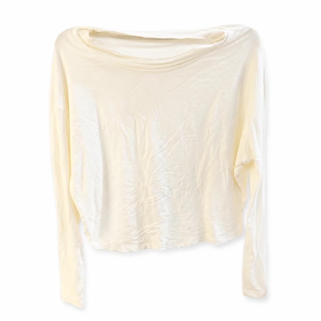White Long-sleeve Crop Top, Off-shoulder, Cream - pre-loved at Why Go Less, Lebanon
