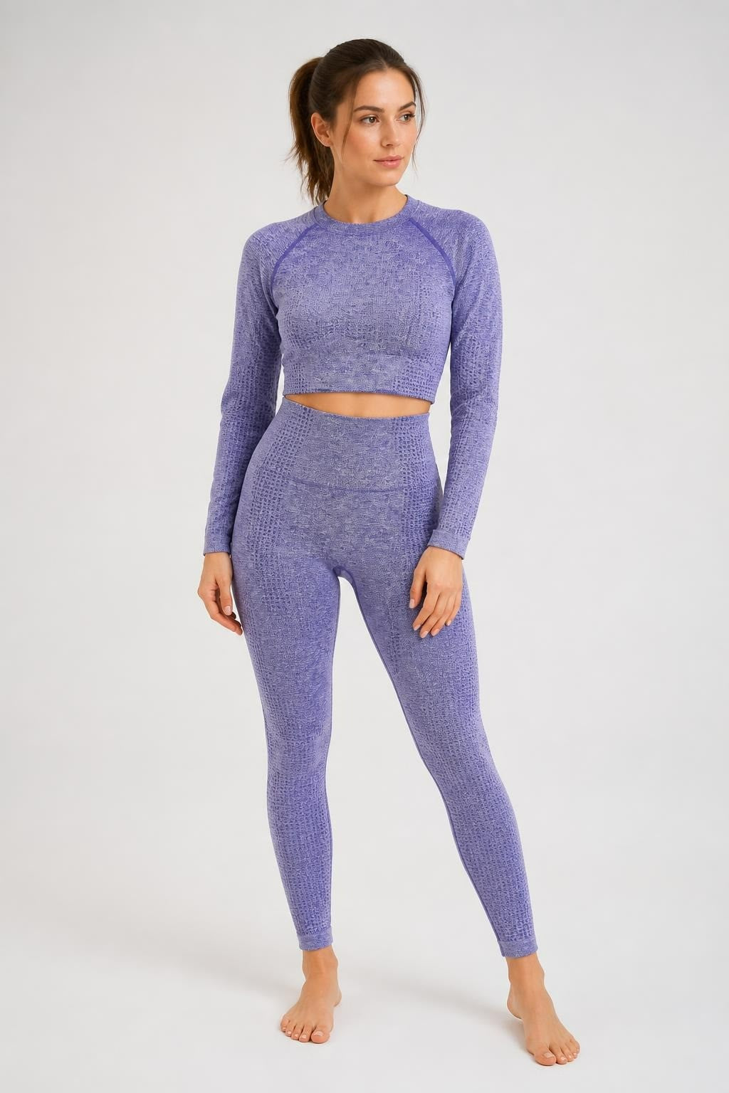 Blue Marl Seamless Activewear Set Crop+leggings - pre-loved at Why Go Less, Lebanon