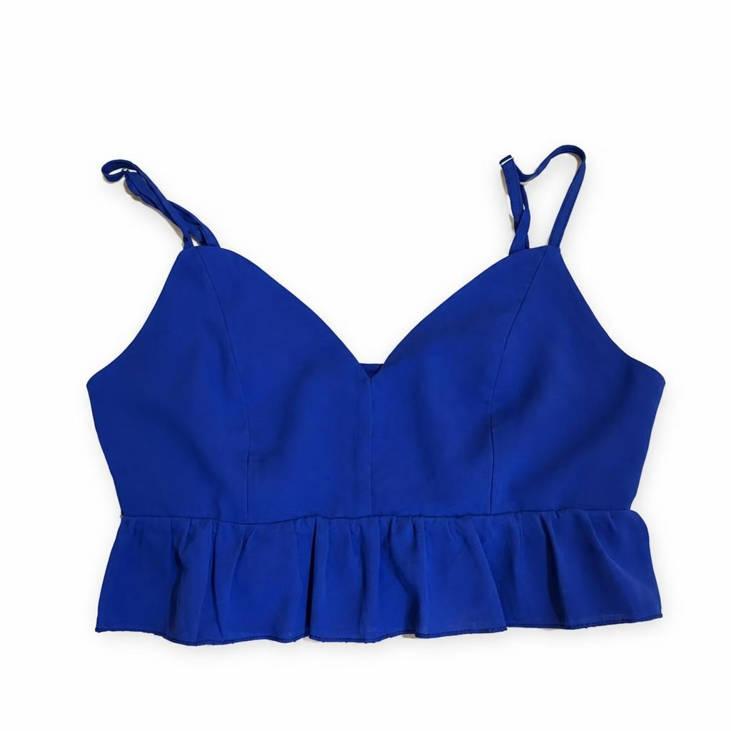 Royal Blue Peplum Spaghetti-strap Crop Top - pre-loved at Why Go Less, Lebanon