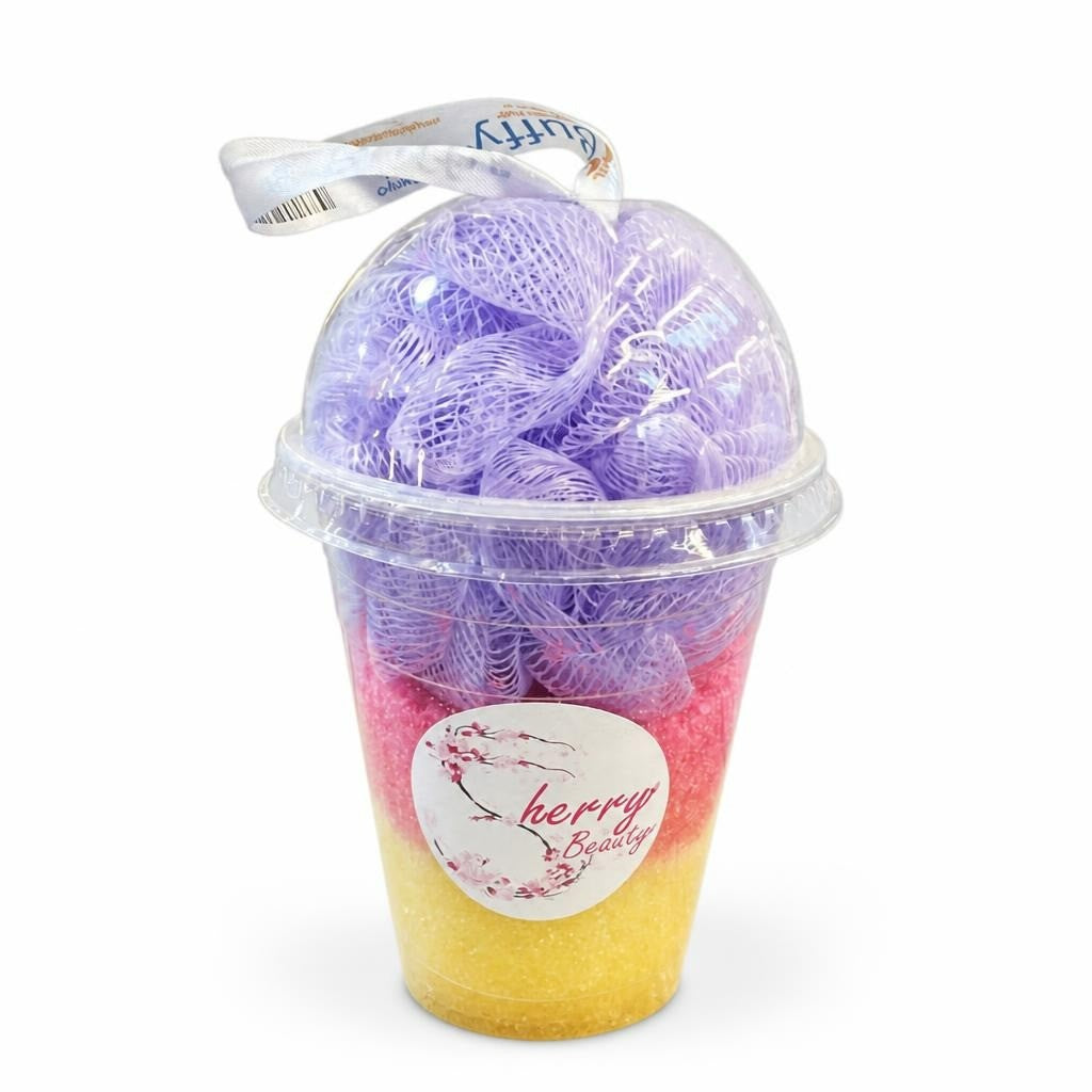 Nectar Life Boba Bath Soak Cup + Loofah Purple Pink - new at Why Go Less, Lebanon