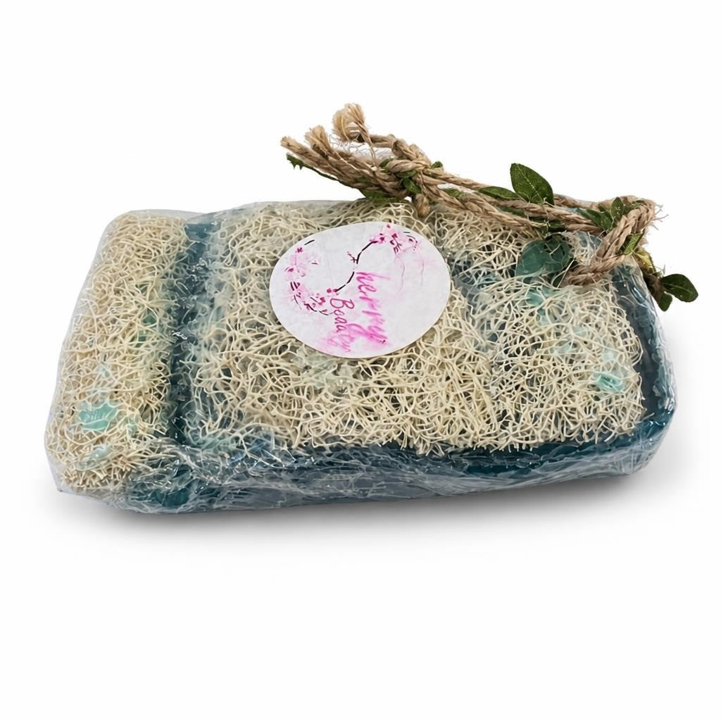Cherry Beauty Loofah Soap Bar Set Teal - new at Why Go Less, Lebanon
