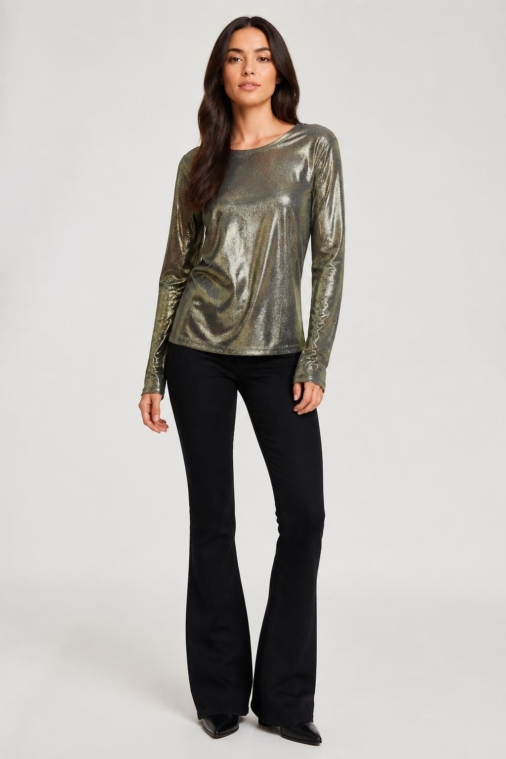 Gold Holographic Metallic Long-sleeve Bodysuit - pre-loved at Why Go Less, Lebanon