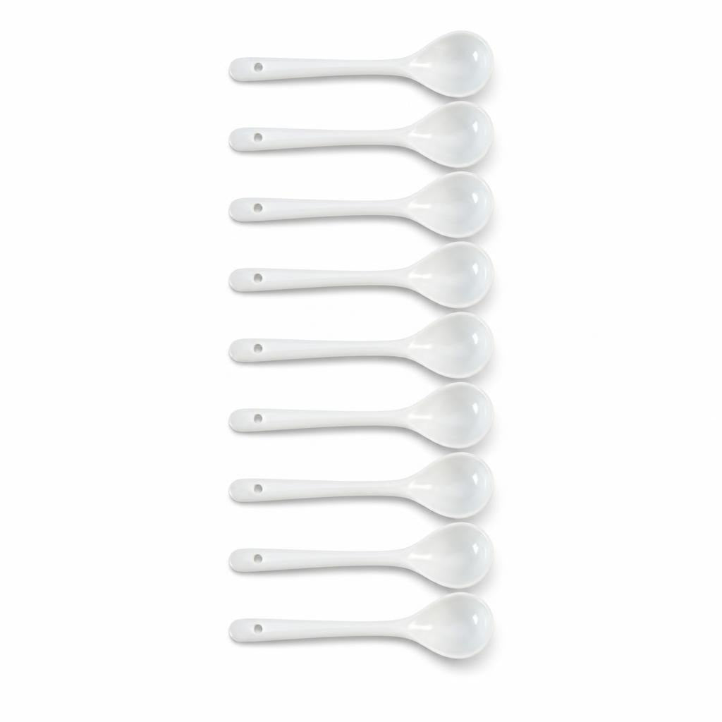 12 White Ceramic Tasting Spoons with Hole - pre-loved at Why Go Less, Lebanon