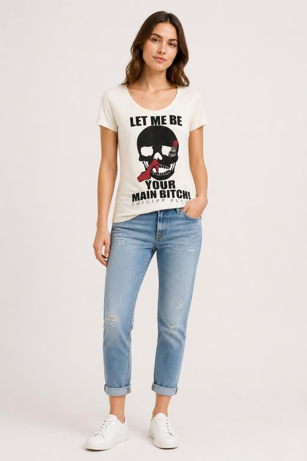 Philipp Plein Skull Graphic Tee, White - pre-loved at Why Go Less, Lebanon