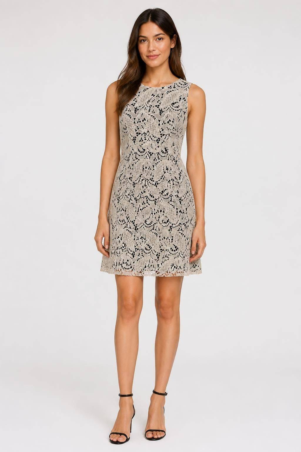White Lace Overlay Sleeveless Shift Dress - pre-loved at Why Go Less, Lebanon
