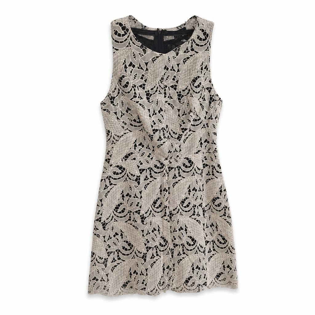 White Lace Overlay Sleeveless Shift Dress - pre-loved at Why Go Less, Lebanon