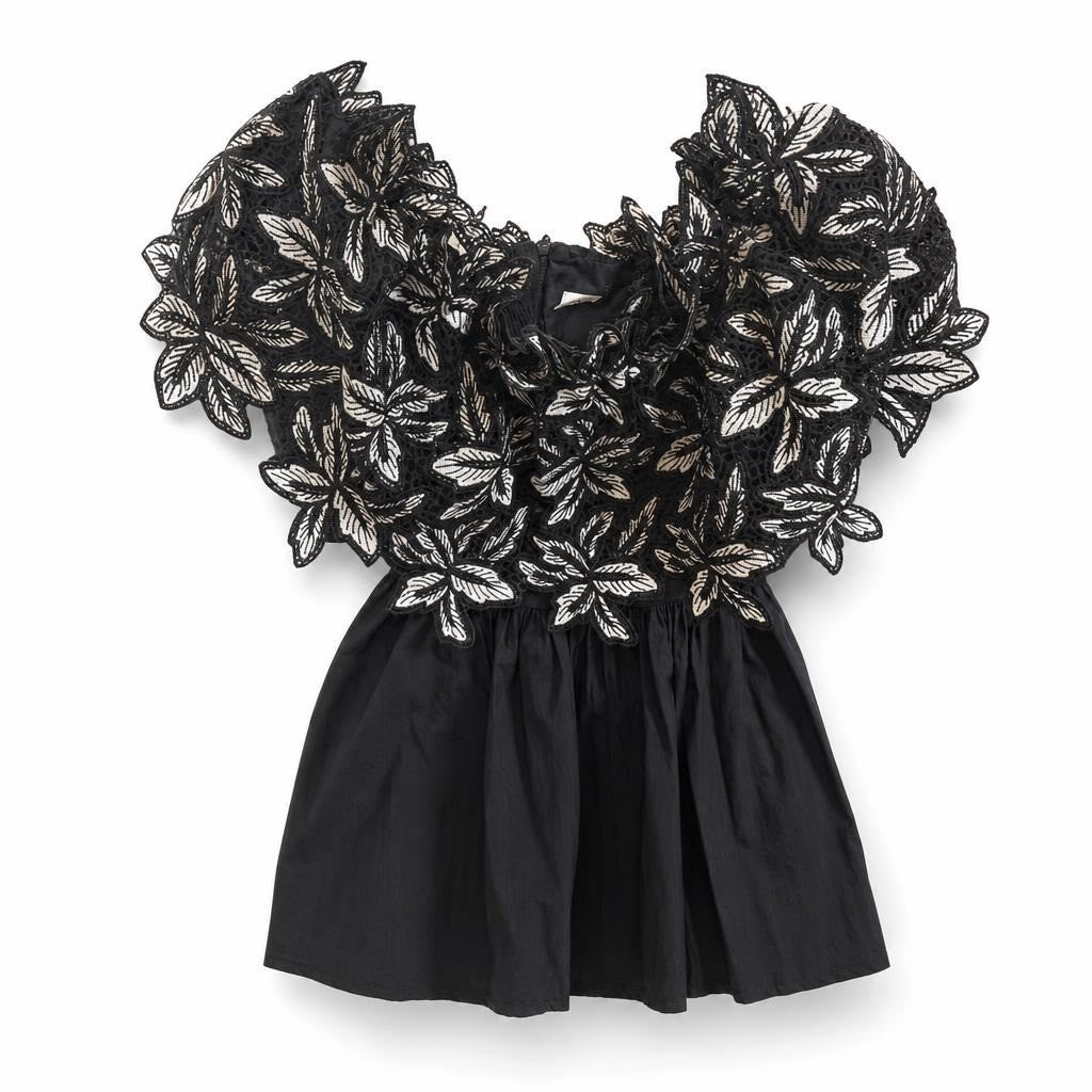 Black Floral Embroidered Peplum Top - pre-loved at Why Go Less, Lebanon