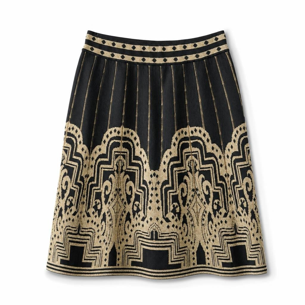 Black & Gold Baroque Jacquard A-line Skirt - pre-loved at Why Go Less, Lebanon